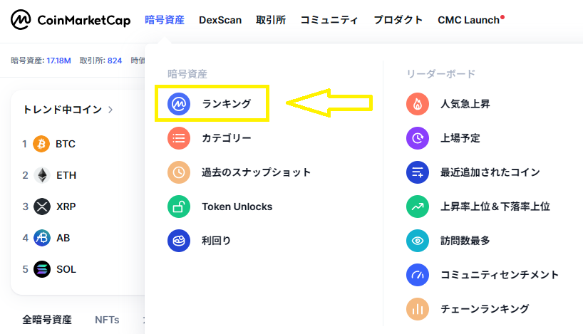 CoinMarketCapの公式サイト